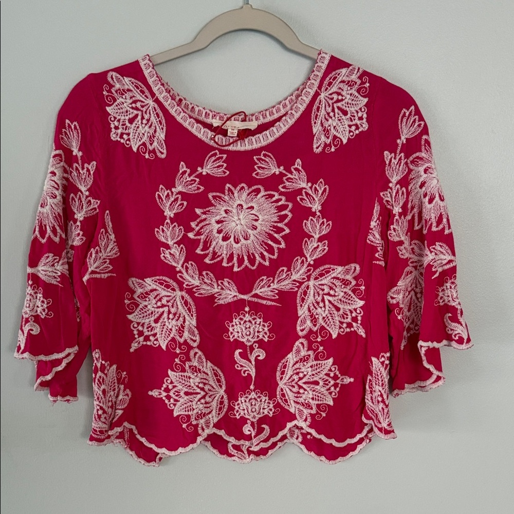 Solitaire Women's Floral Embroidered Blouse - Pink